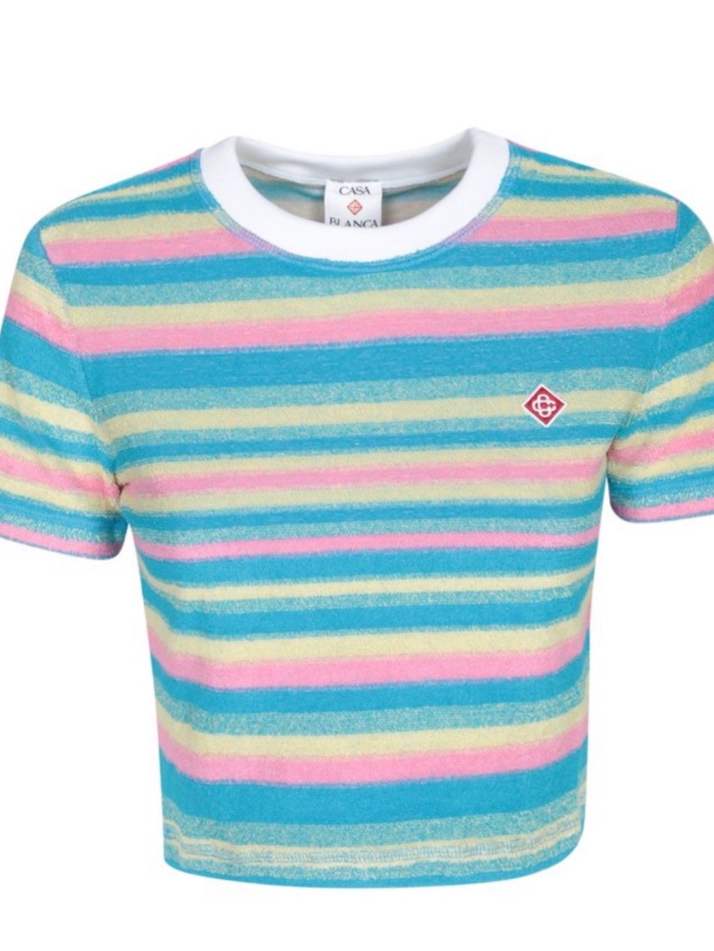 CASA BLANCA Pastel Stripe Crop Top - Blue/Pink/Yellow